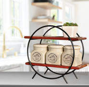 Round Metal & Wooden Countertop Rack