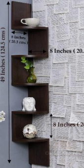 Classic 5-Tier Zigzag Wooden Corner Wall Shelf – Walnut Finish