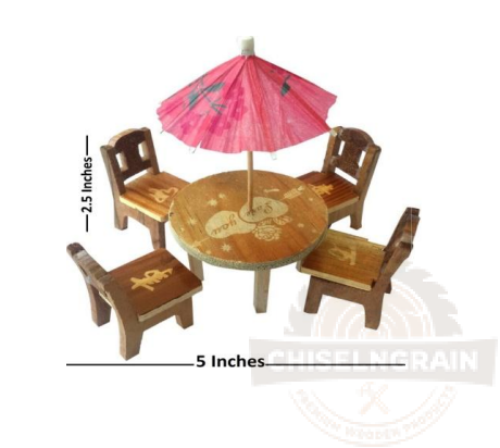 Miniature Wooden Dining Set with Umbrella