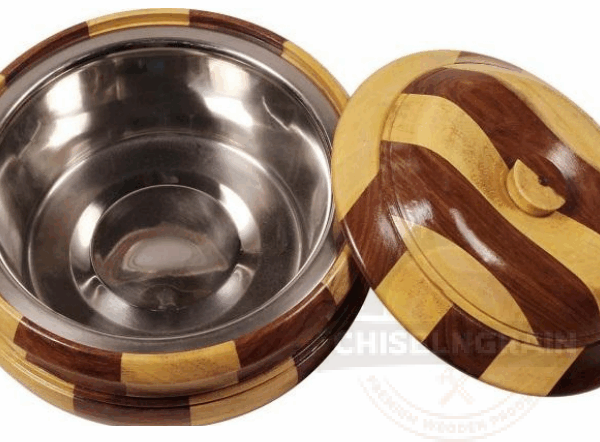 Wooden & Steel Chapati Box with Lid
