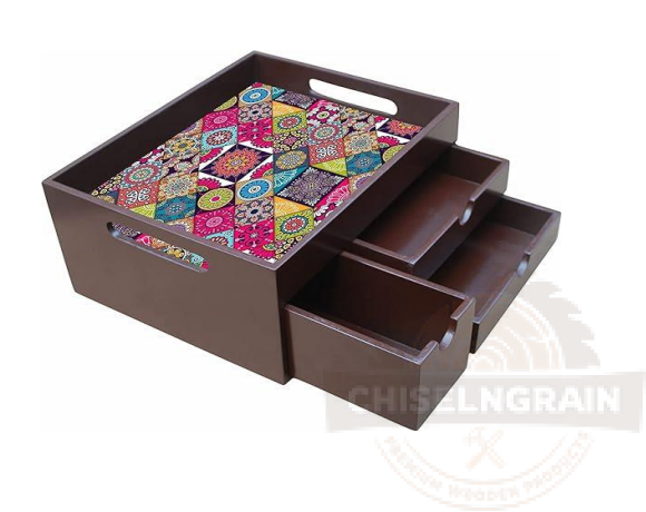 Wooden Multipurpose Organizer with Drawers & Colorful Top