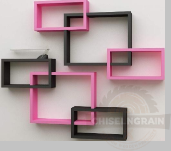 🌸 Modern Wooden Wall Shelf – Black & Pink Designer Rack