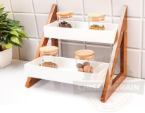 2-Tier Wooden & White Kitchen Rack with Glass Jars + Free 100g Cashews - Image 2