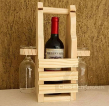 Rustic Wooden Wine Bottle & Glass Holder