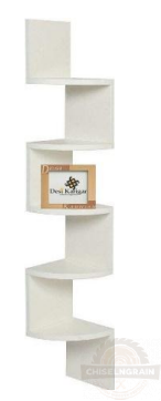 🌟 Modern Wooden Corner Wall Shelf – Zig-Zag Design (White)